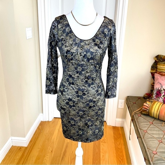 Dress the Population Party Dress Mesh Lace Bodycon Open Back Sheer Sleeves (M) - Picture 1 of 9